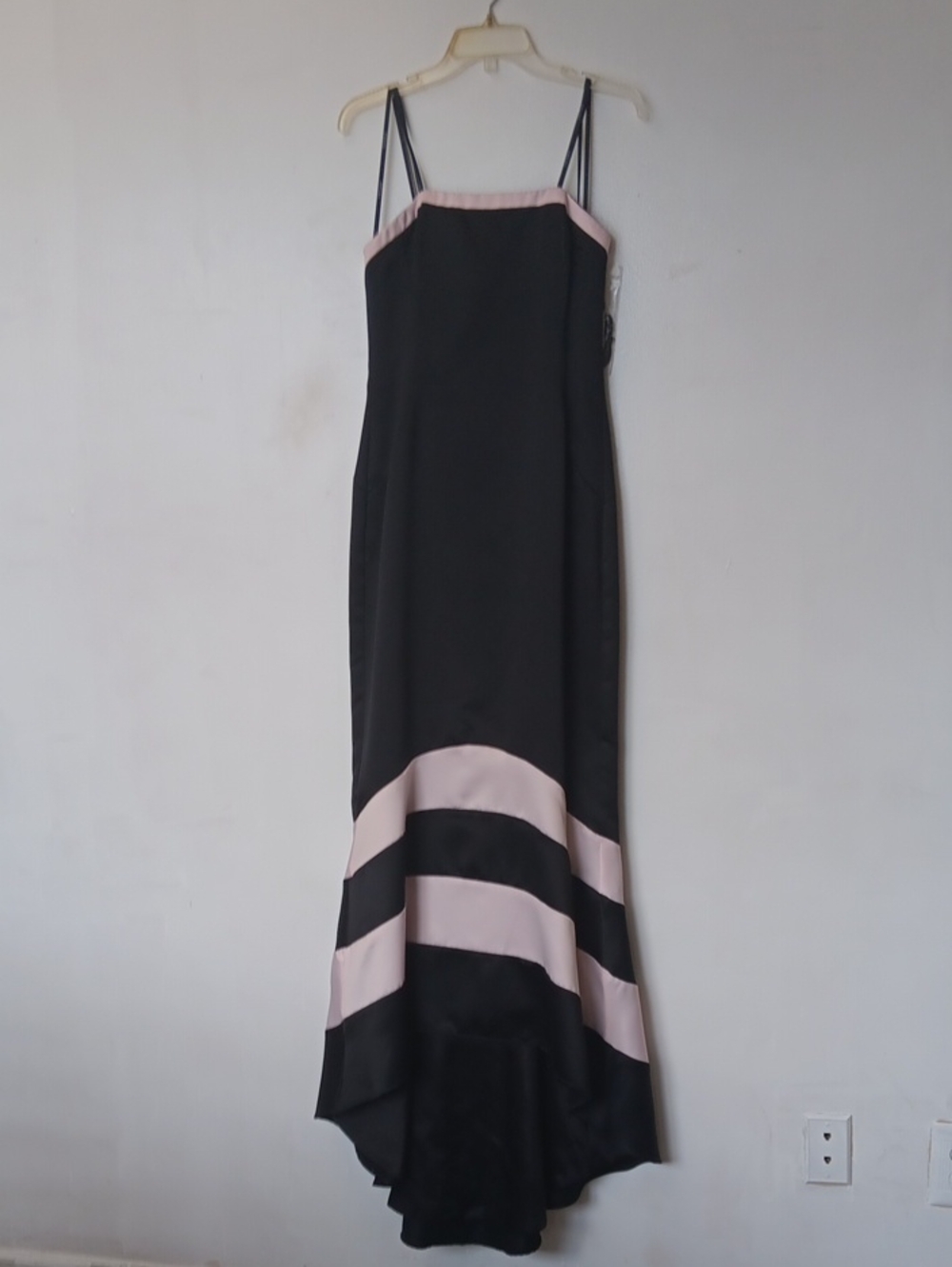 Vintage Faviana Black Maxi Dress with Pale Pink Banding